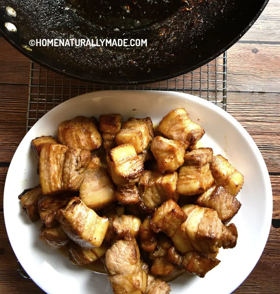 Pan Fried Pork Belly first for red braised pork belly