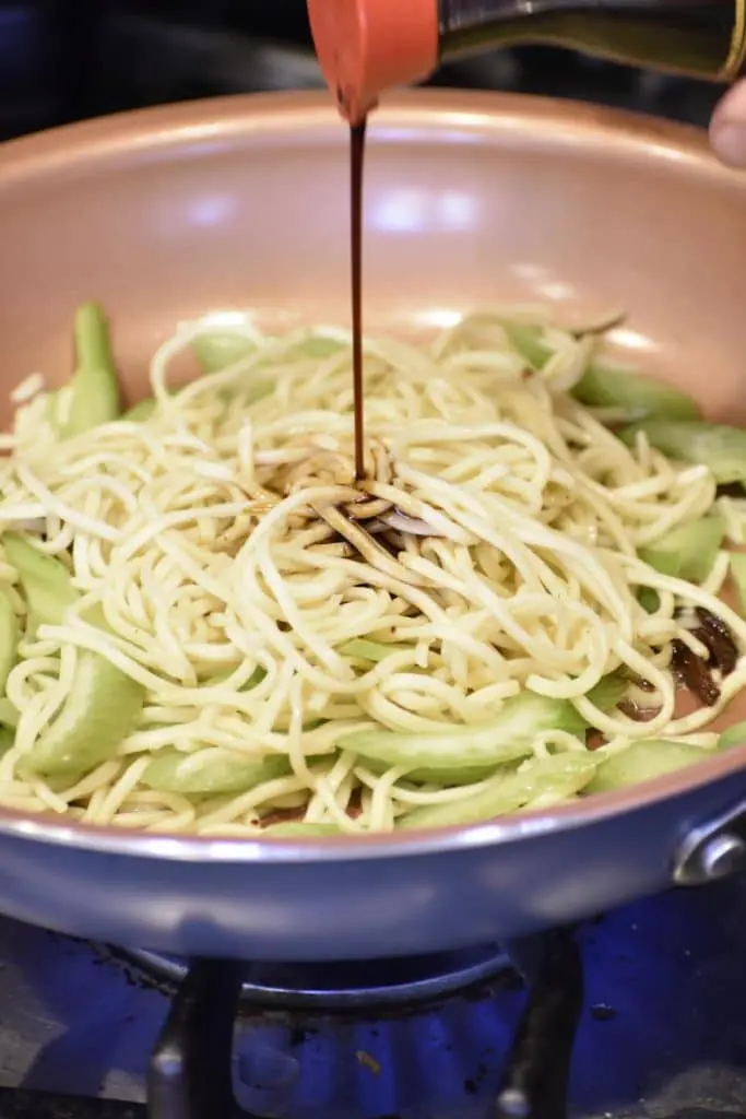 Adding Soy Sauce to Chinese Stir Fry Noodles