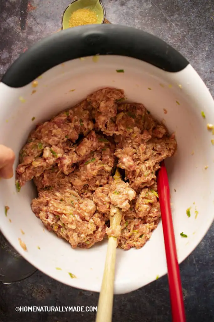 Ground Pork Mixture Read to Make Meatballs