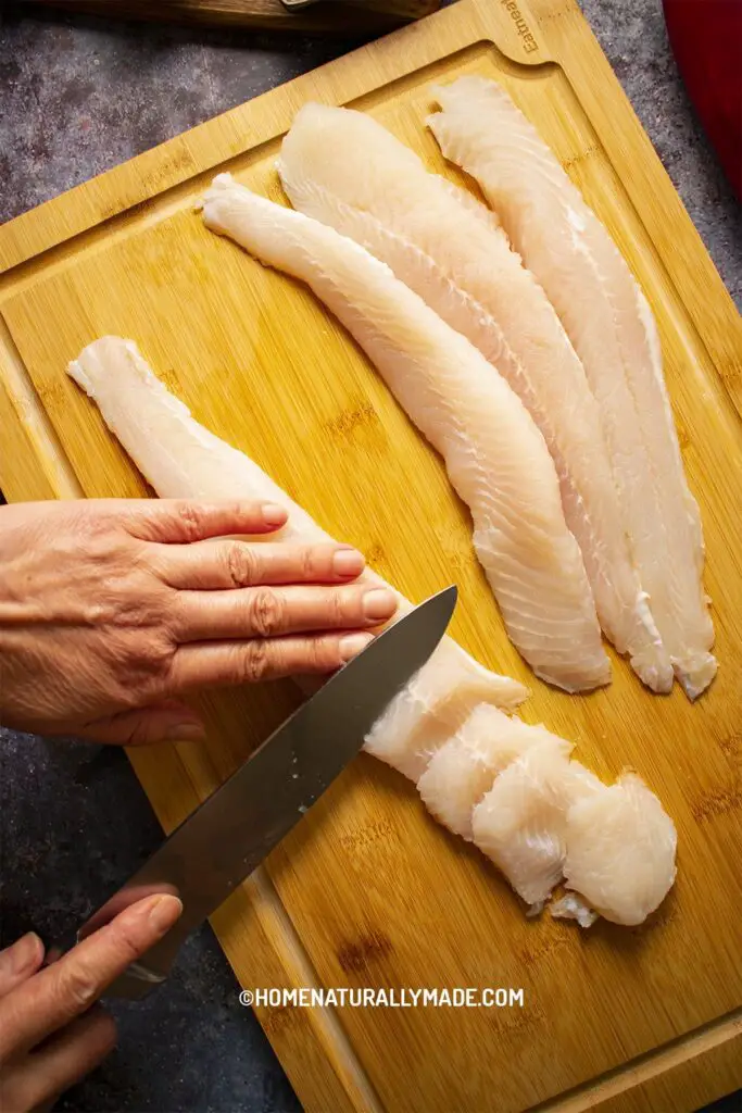 Slice Basa Fish Fillet with an angle for Sauteed Fillet