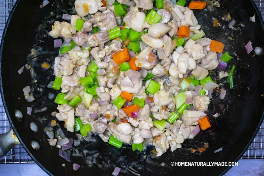 Stir Fry Chicken Thigh Bite Size Chunks with Vegetable Assortment for Tasty Chicken Noodle Soup