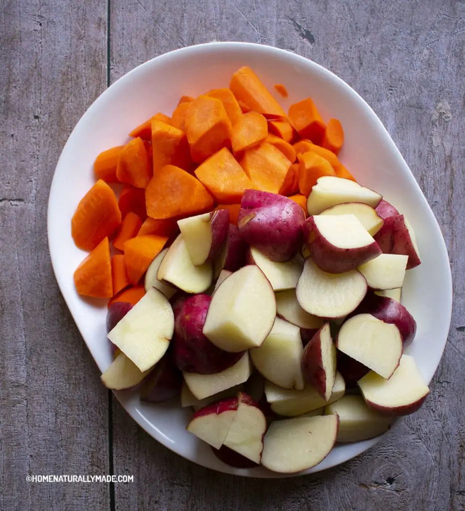 potatoes and carrots bite-size chunks