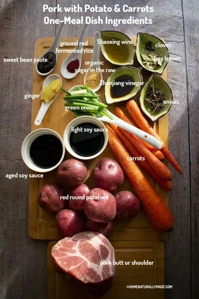 pork with potato and carrots braised one-pot ingredients