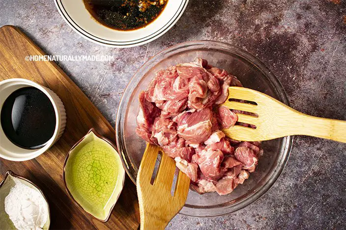 toss beef slices with a bit baking soda