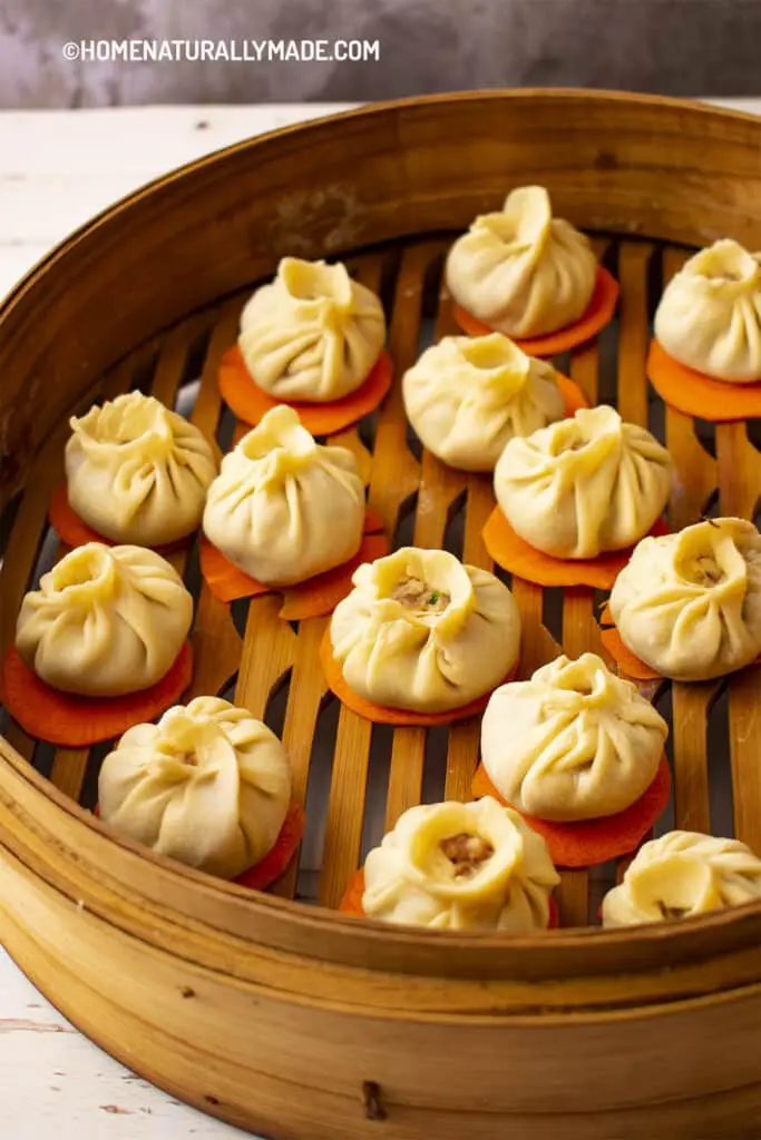 Freshly wrapped Shanghai Soup Dumplings ready for steaming