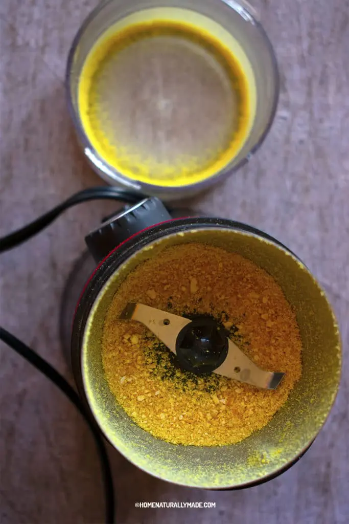 mandarin peel powder in a spice grinder