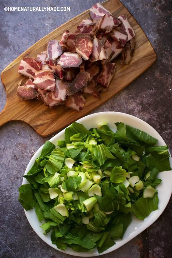 salted pork with bok choy