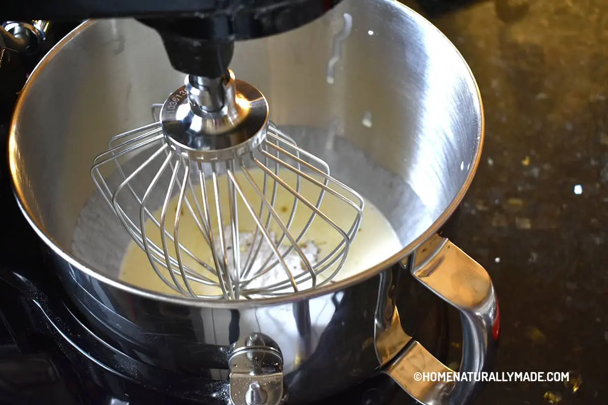Add ingredients to Kitchen Aid Mixing Bowl for Homemade Whipped Cream