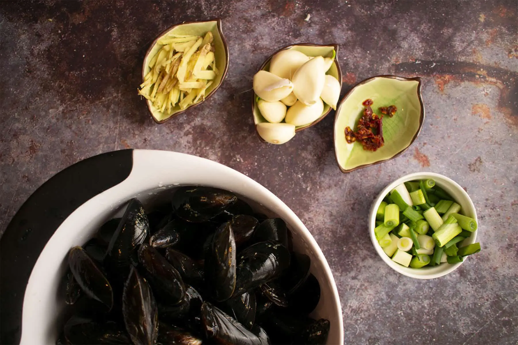 mussels with garlic ginger and green onions ingredients