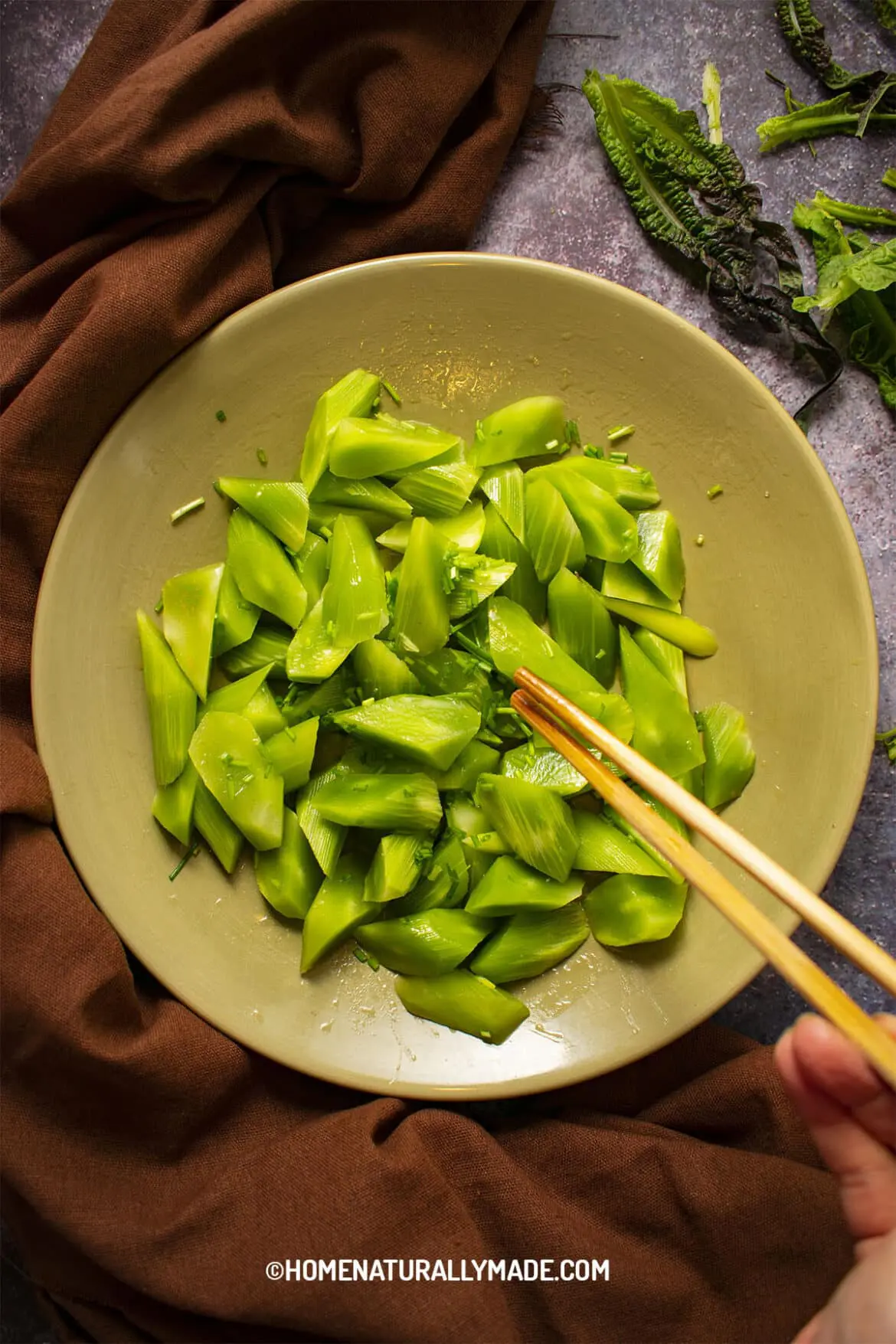 Wo Sun Salad {Quick Tasty Celtuce Stems} - HomeNaturallyMade