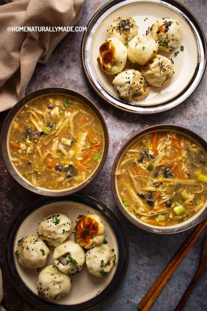 Sheng Jian Mantou pair with Hot and Sour Soup