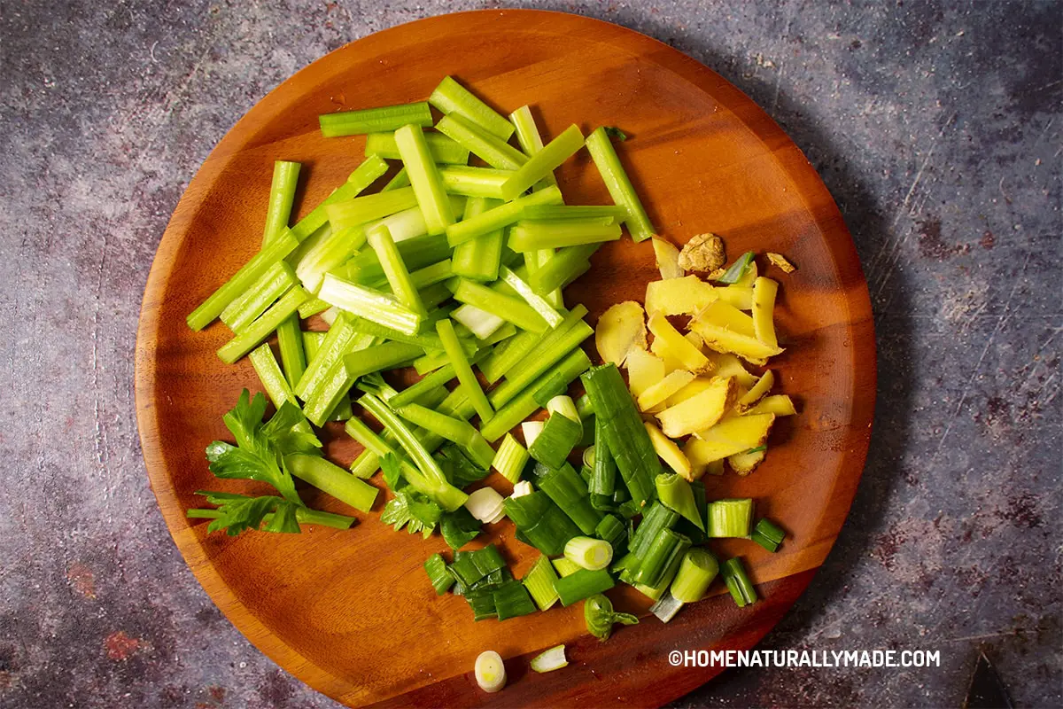 Prepare Celery, Green Onions and Ginger