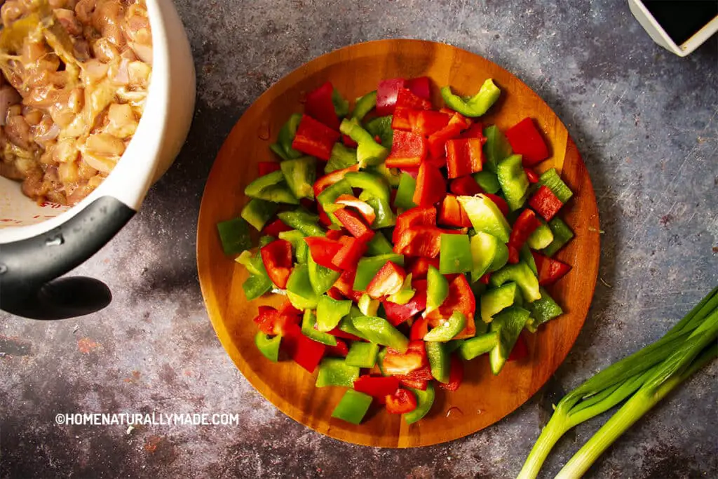 Green and Red Bell Pepper bite-size pieces for Stir Fry 