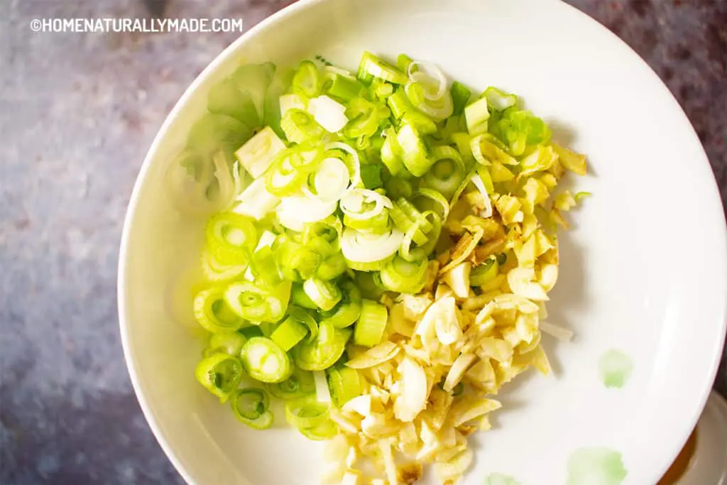 Chopped Green Onions and Minced Garlic & Ginger