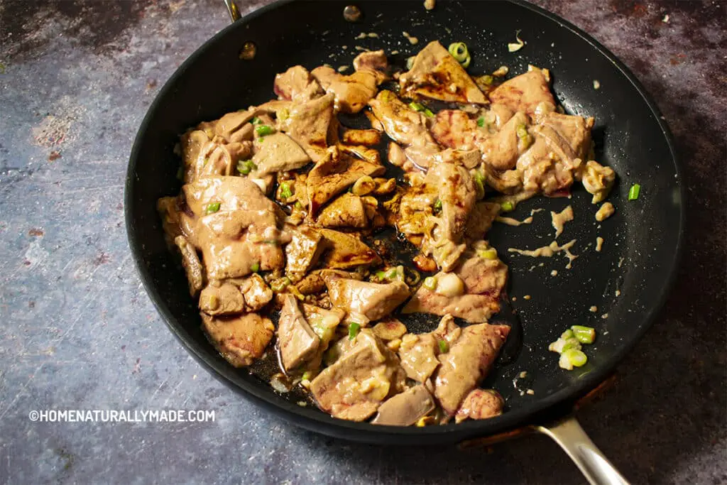 Add soy sauce and cumin powder into lamb liver stir fry