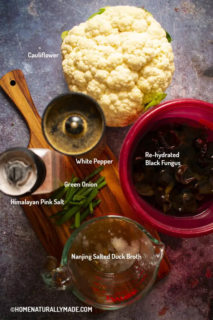 Boiled Cauliflower with Black Fungus in Broth Ingredients
