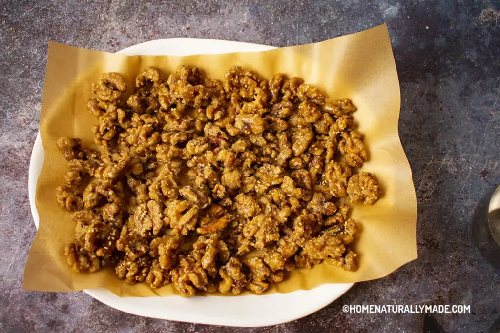 cool off freshly made candied walnuts on a non-bleach wax paper