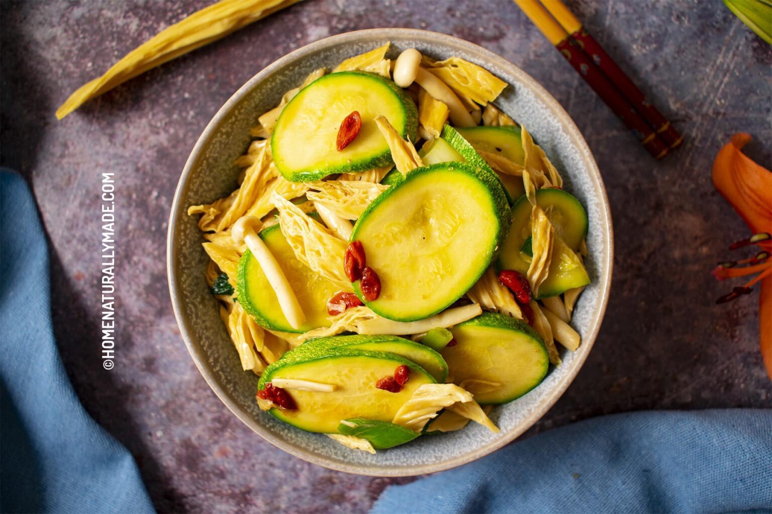 Stir Fried Tofu Skin with Squash and Mushroom HomeNaturallyMade