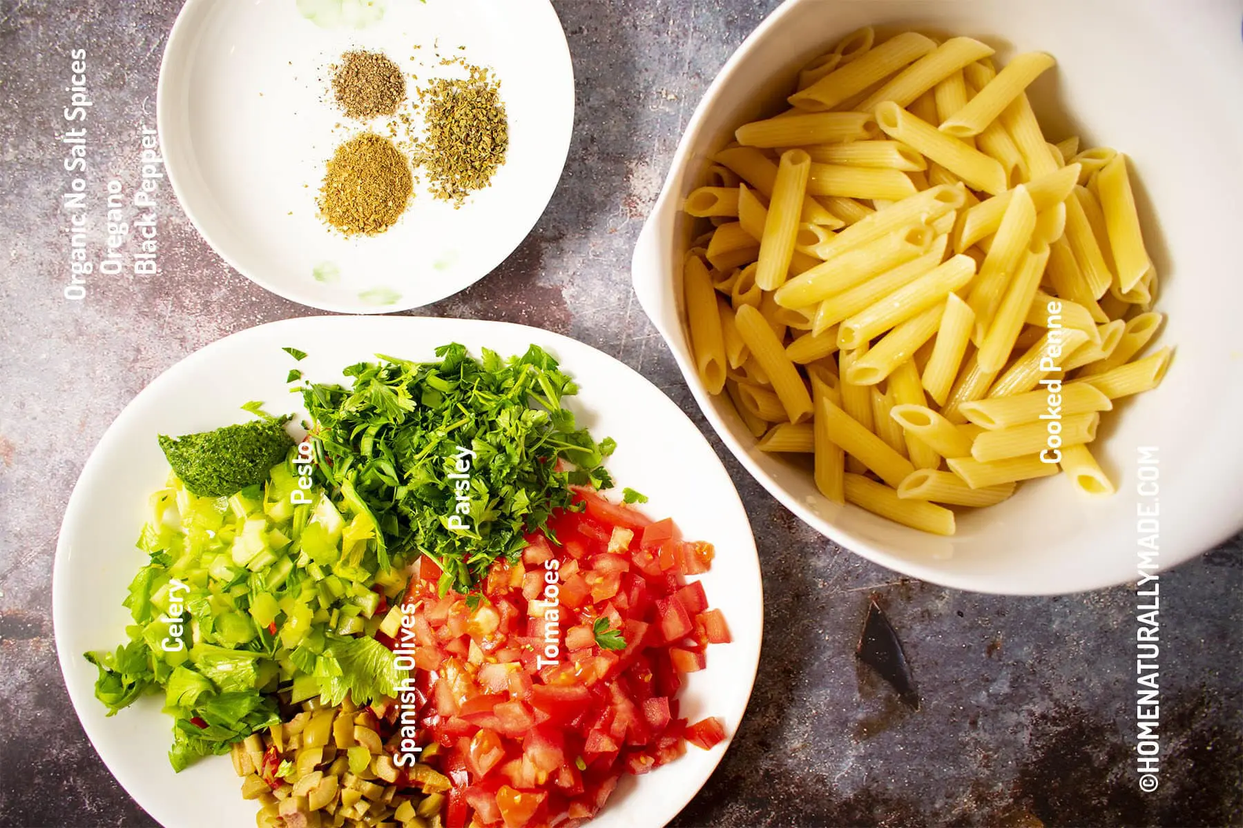 Vegan Past Salad with Pesto and Spanish Olives