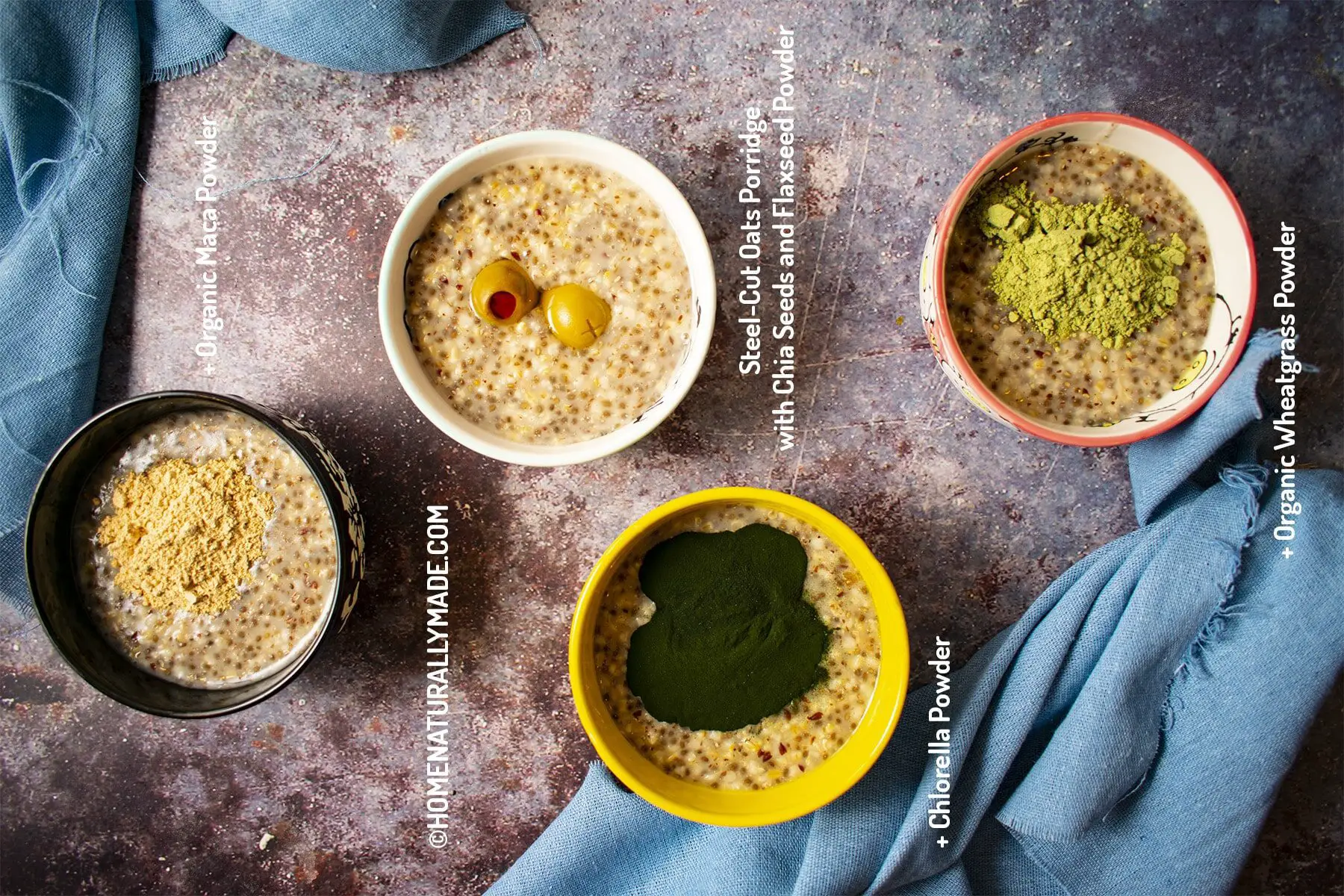 Steel-Cut Oats with superfood powder toppings