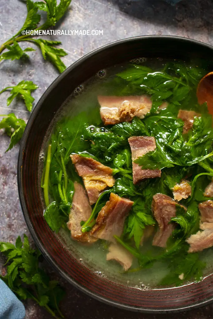 Ju Hua Cai Soup with Salted Pork {Easy Yummy Healthy}