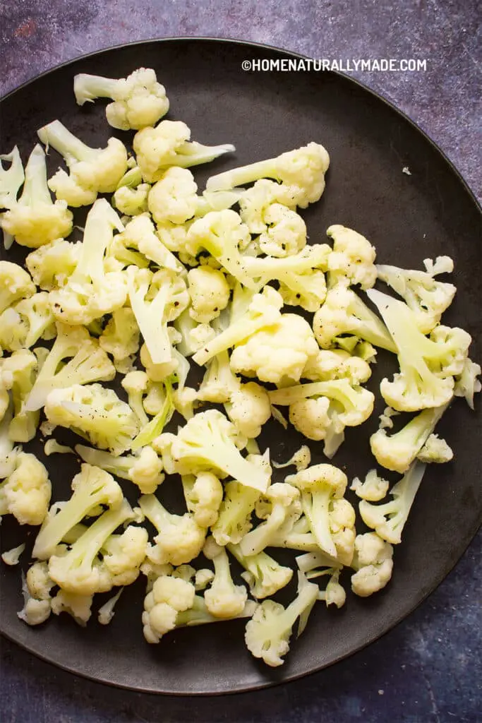 Blanched first and then broiled cauliflower