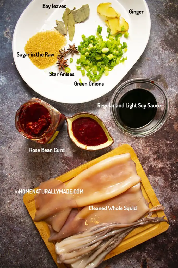Braised Whole Squid {Shanghai Bi Mu Da Kao} Ingredients