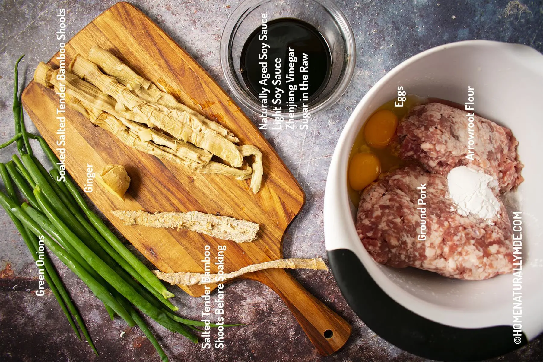 Ingredients to make Steamed Pork Patty Huai Yang Style