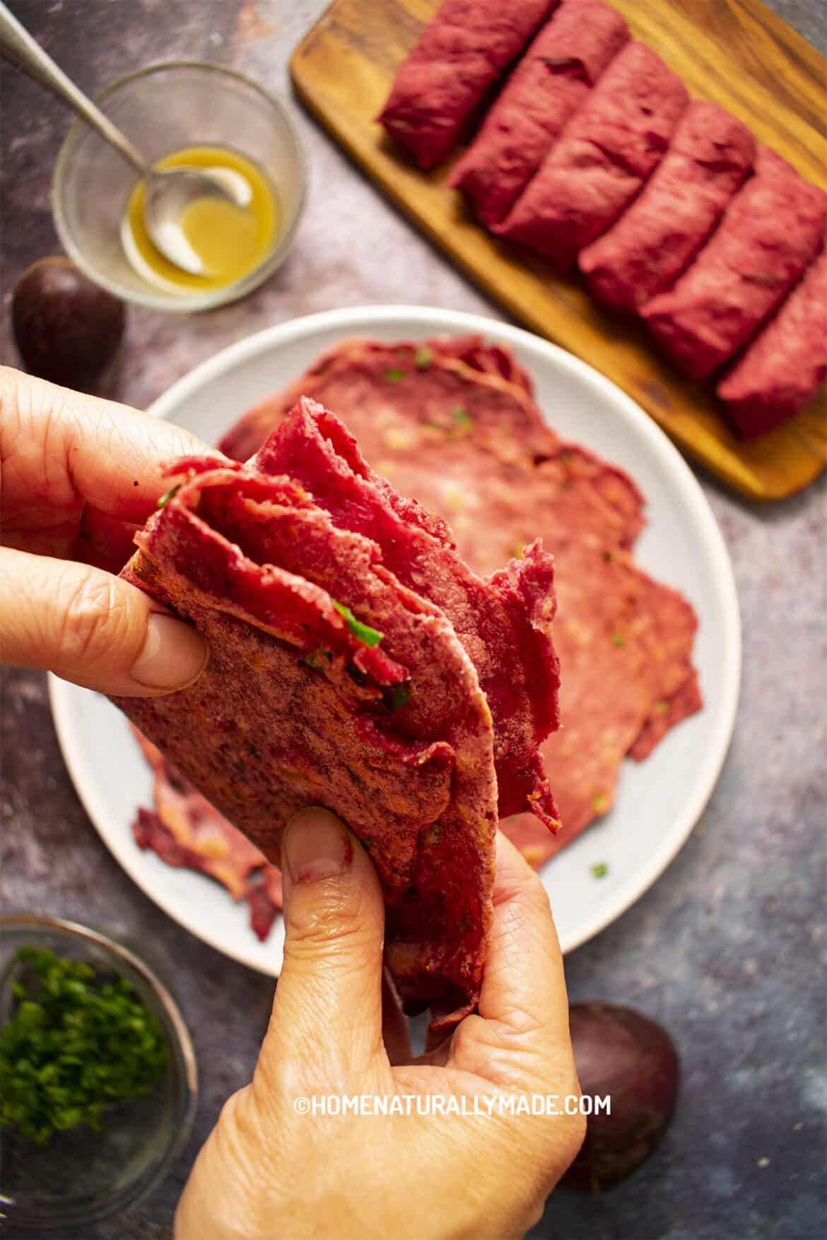 Beet Scallion Pancakes