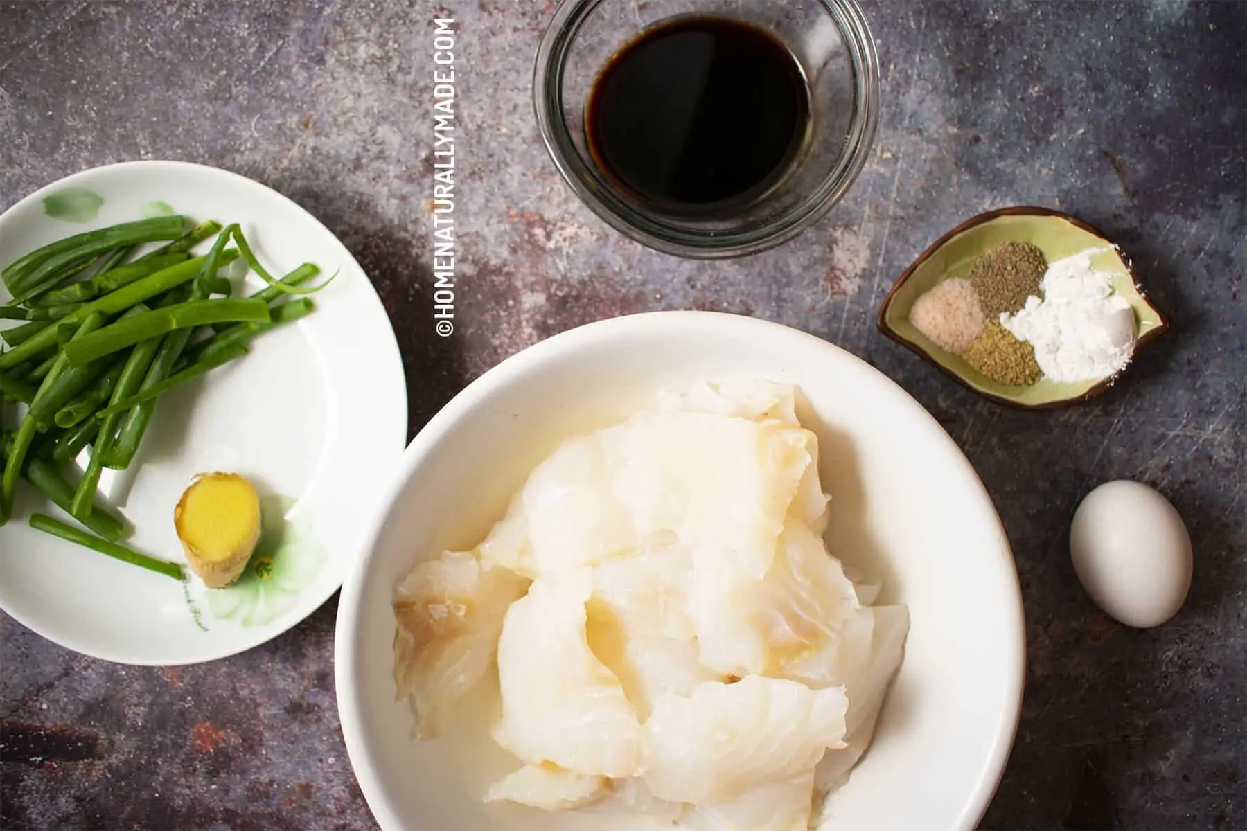 Cod fillet cut into thin slices for steaming