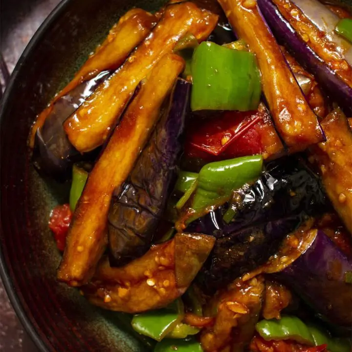 Di San Xian {Stir Fried Eggplant, Tomato and Green Pepper, Chinese Classic}