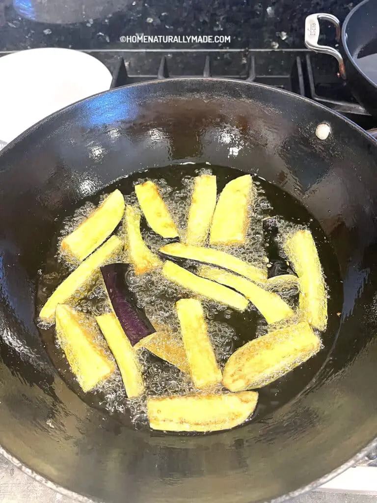 Deep Frying eggplant strips in avocado oil