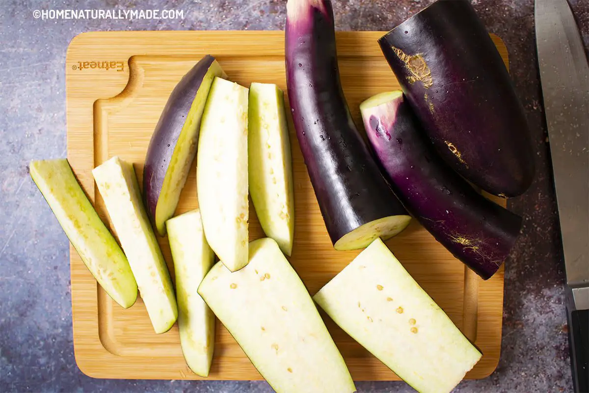 cut eggplant into thin long strips