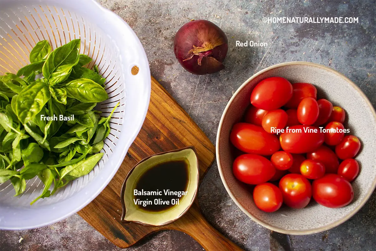 Ingredients for making Tomato Basil Salad