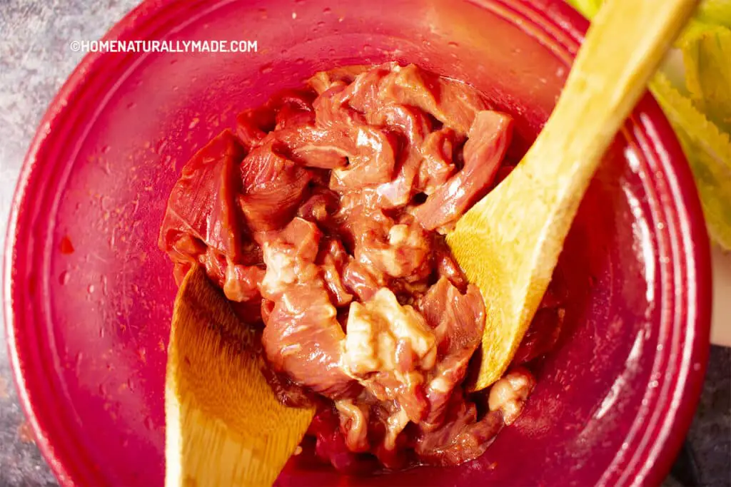 Marinating Beef to prepare and tenderize beef