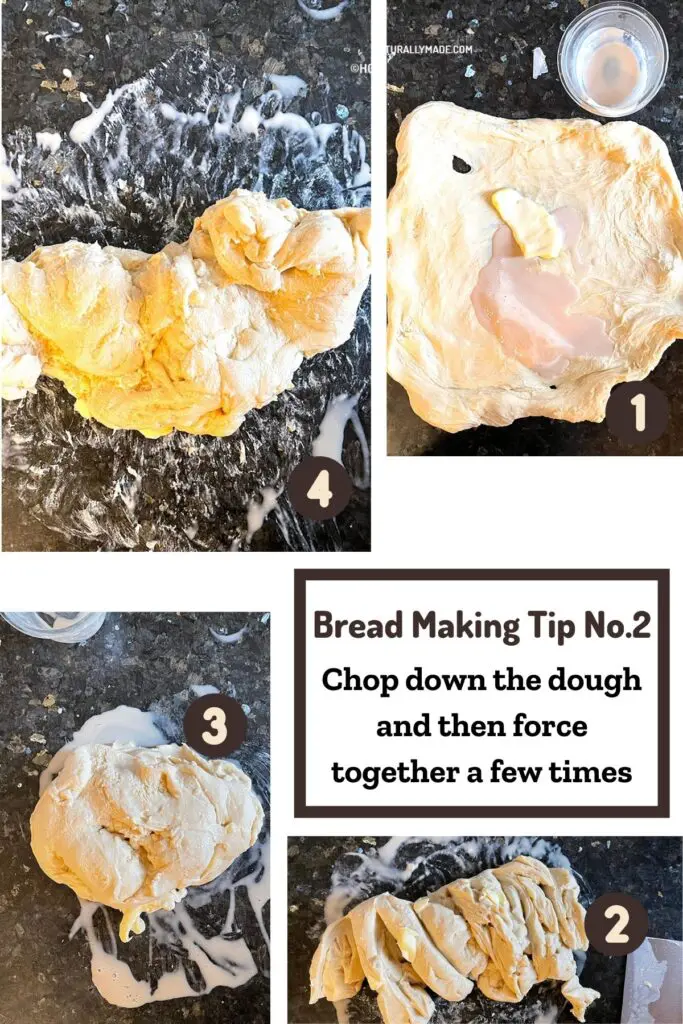 Bread Making Tip No. 2 - chop down the dough and force together a few times