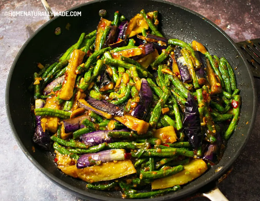 Stir Fried Eggplant and Long Bean in the Pan