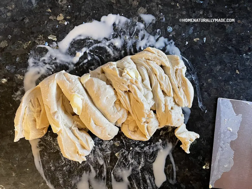 Chop dough into chunks in making Milk Bread