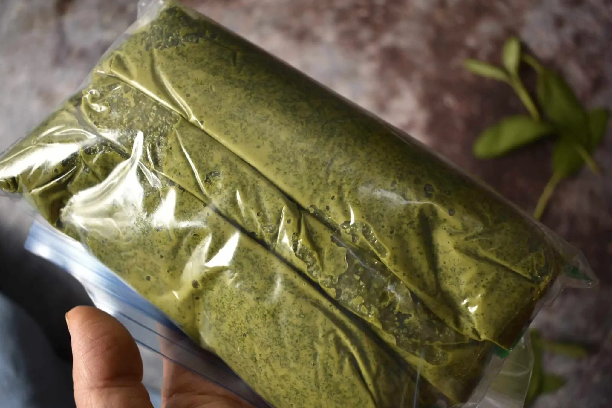 store fresh herb {basil or sage) pesto in snack size bags