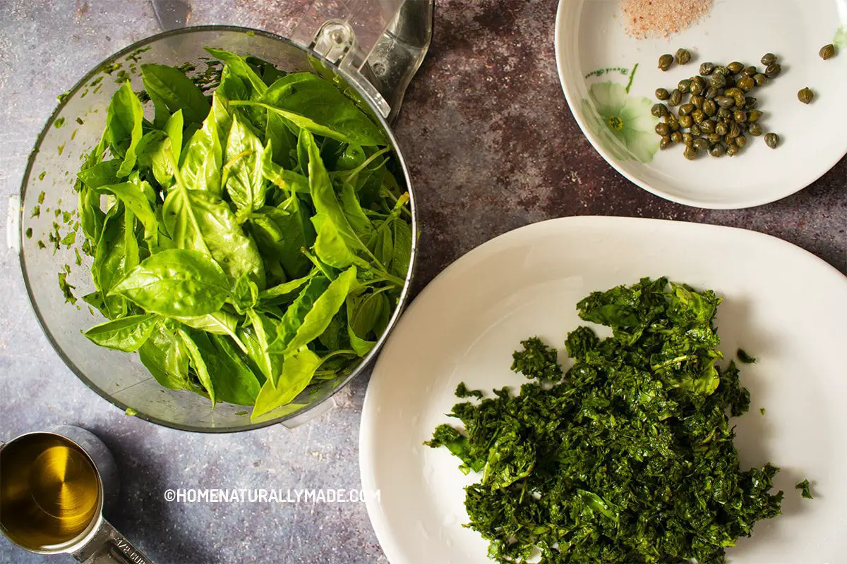 chop basil into coarse pieces first for making pesto