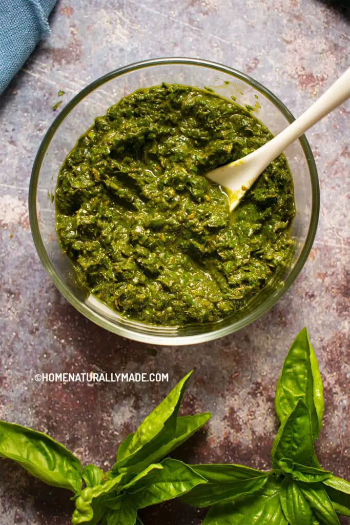 Simple Basil Pesto for preserving basil