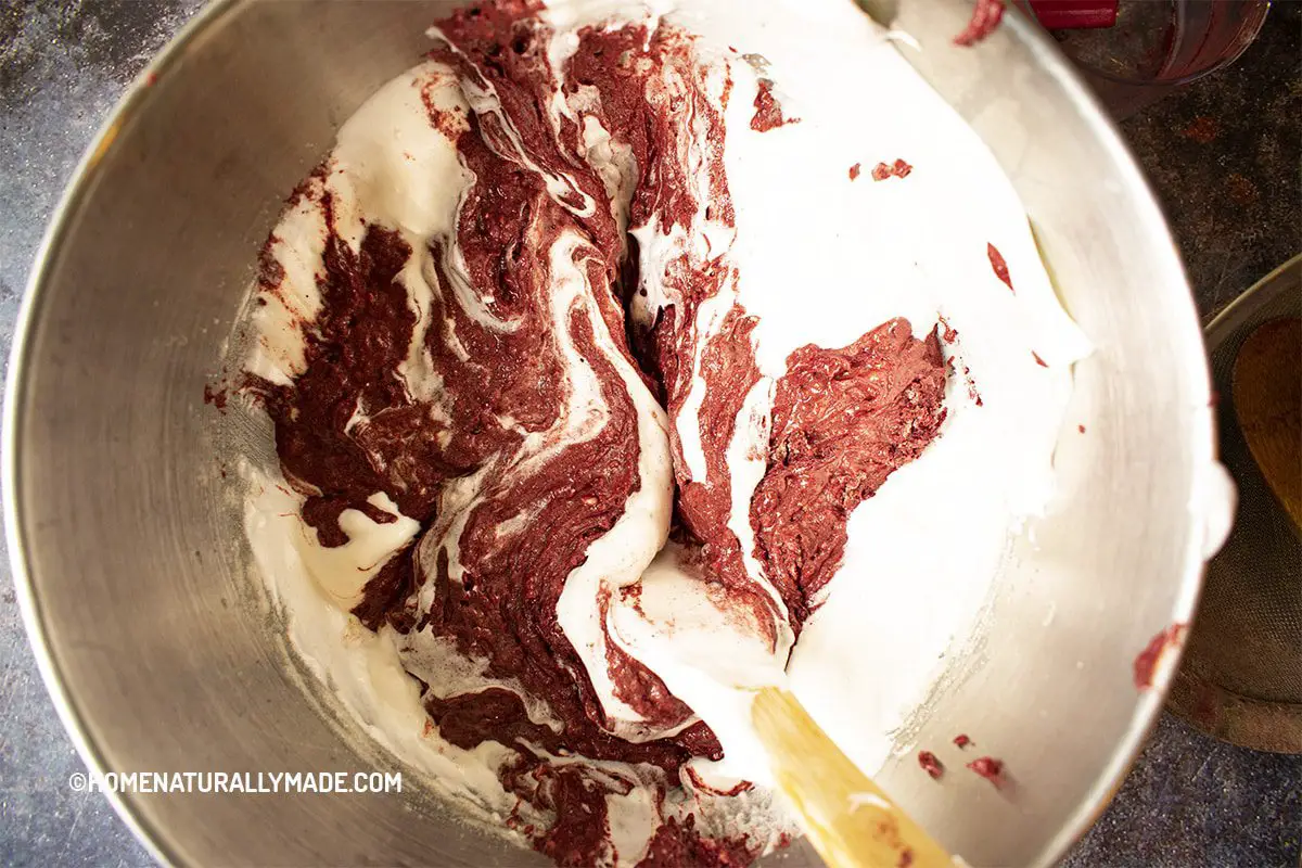 fold and blend red velvet cake batter