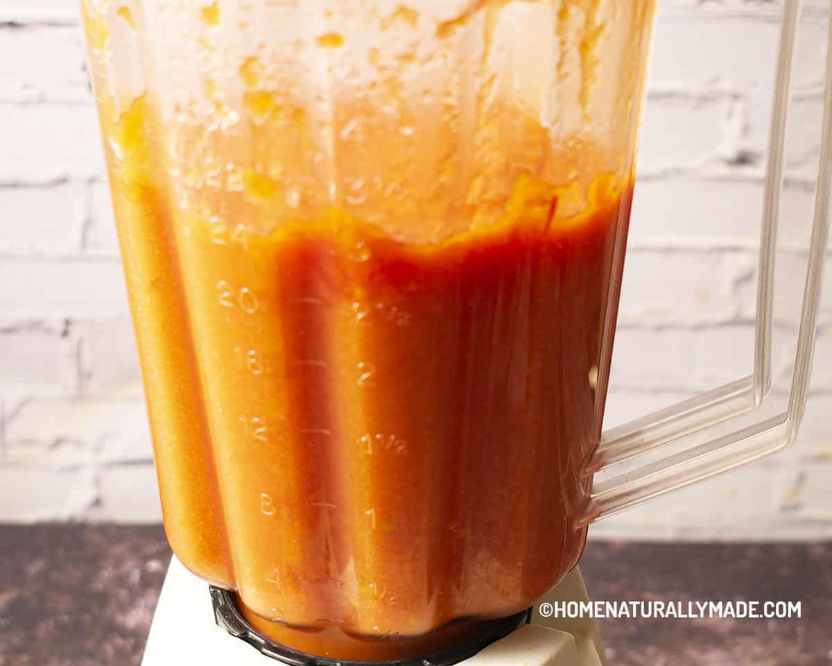 blend cooked tomatoes in a blender