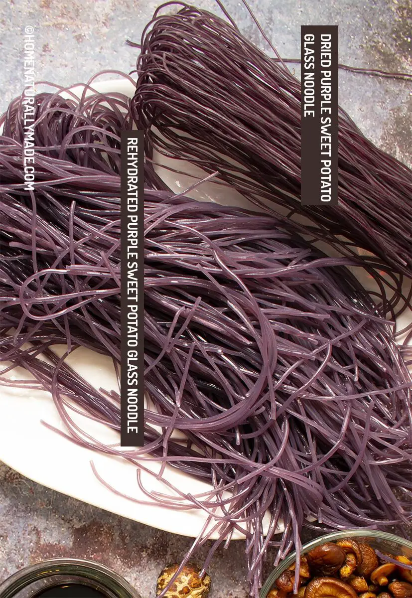 rehydrated vs. dried purple sweet potato glass noodle