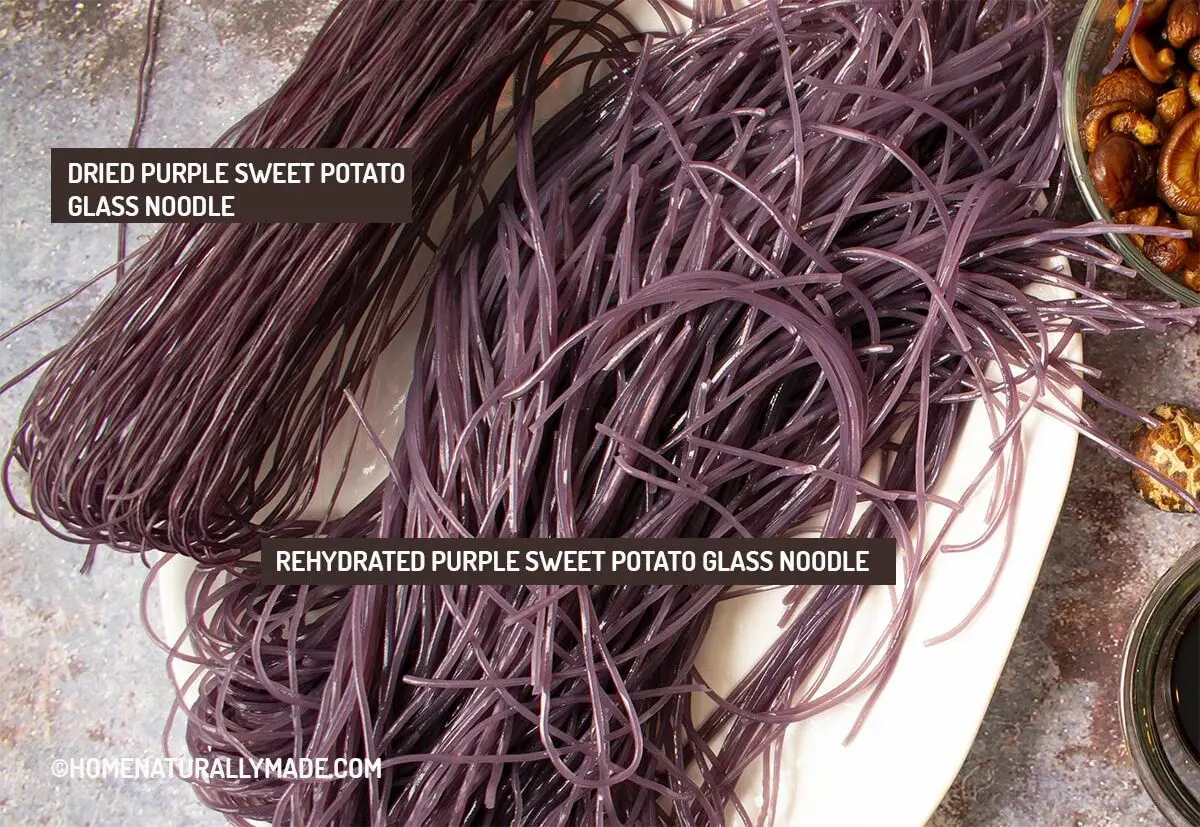 rehydrated vs. dried purple sweet potato glass noodle