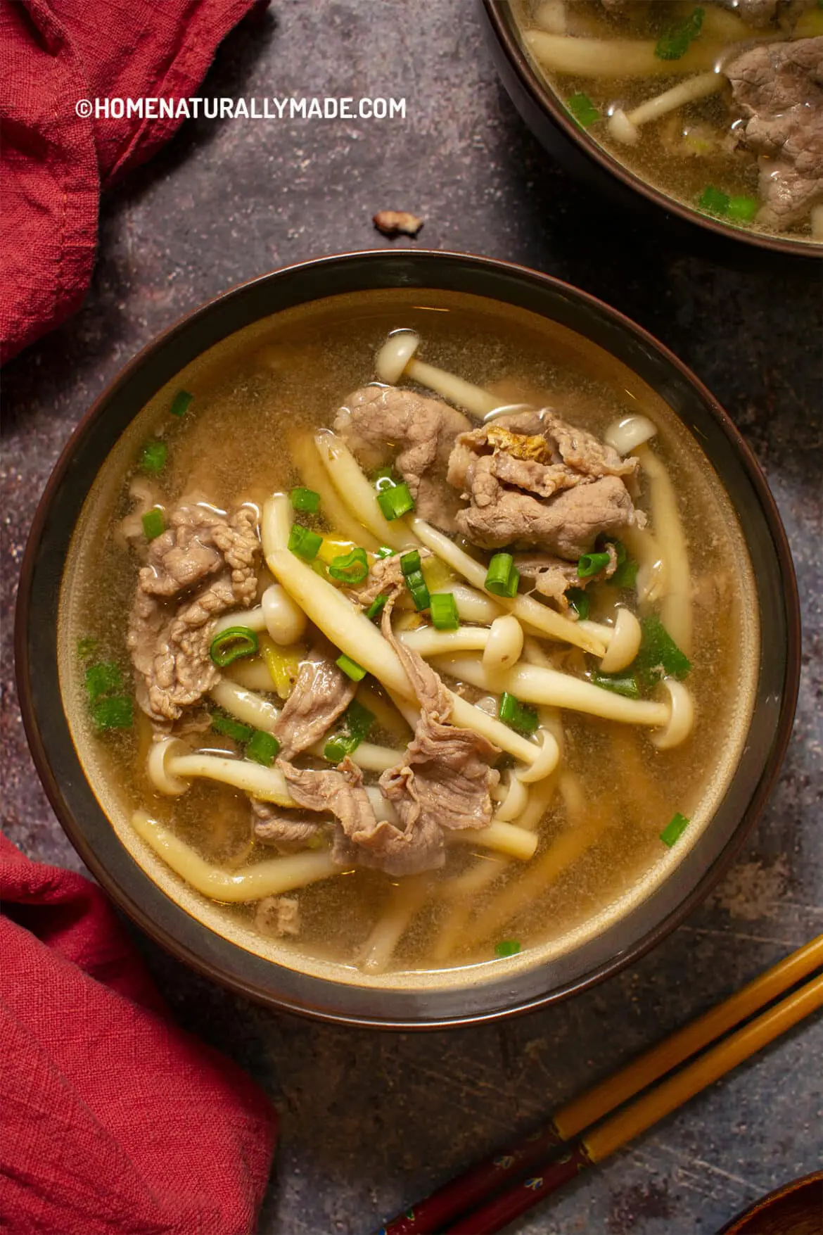 Fei Niu {Fatty Beef} Soup with Stringy Mushrooms {Jin Zhen Gu Fei Niu Tang 肥牛金针菇汤}