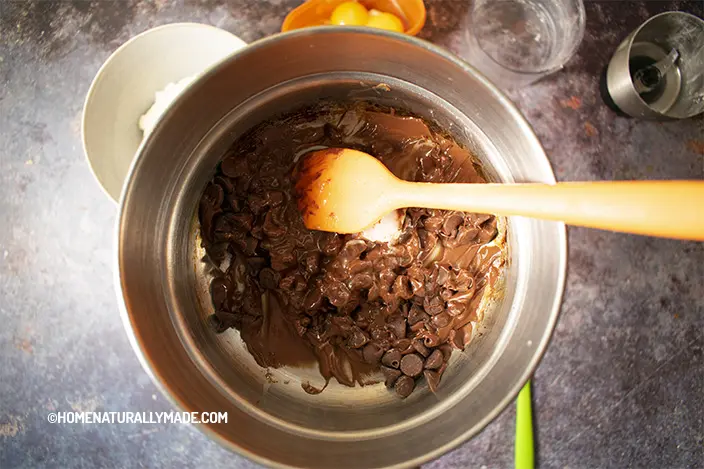 melt chocolate and coconut oil in a double boiler