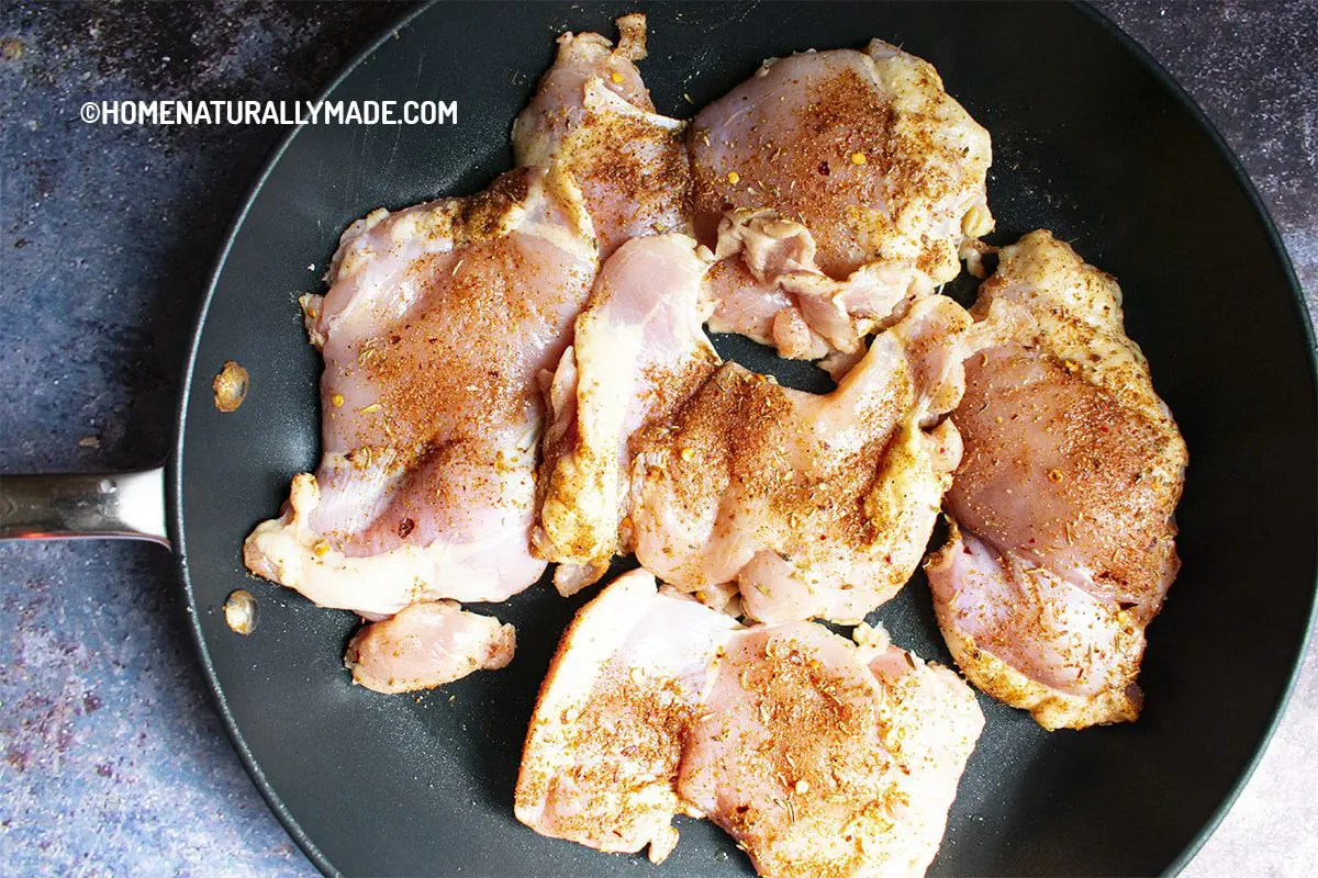 Sear chicken marinated with homemade Roti Chicken Dry Rub