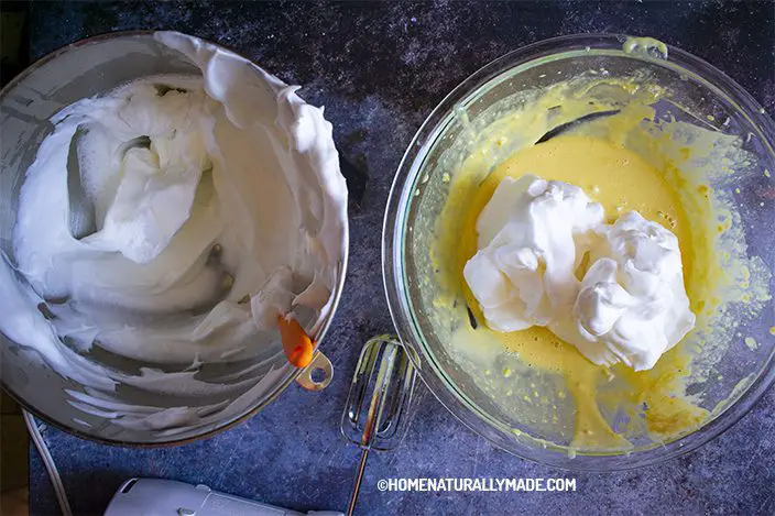 fold homemade meringue into the cake batter