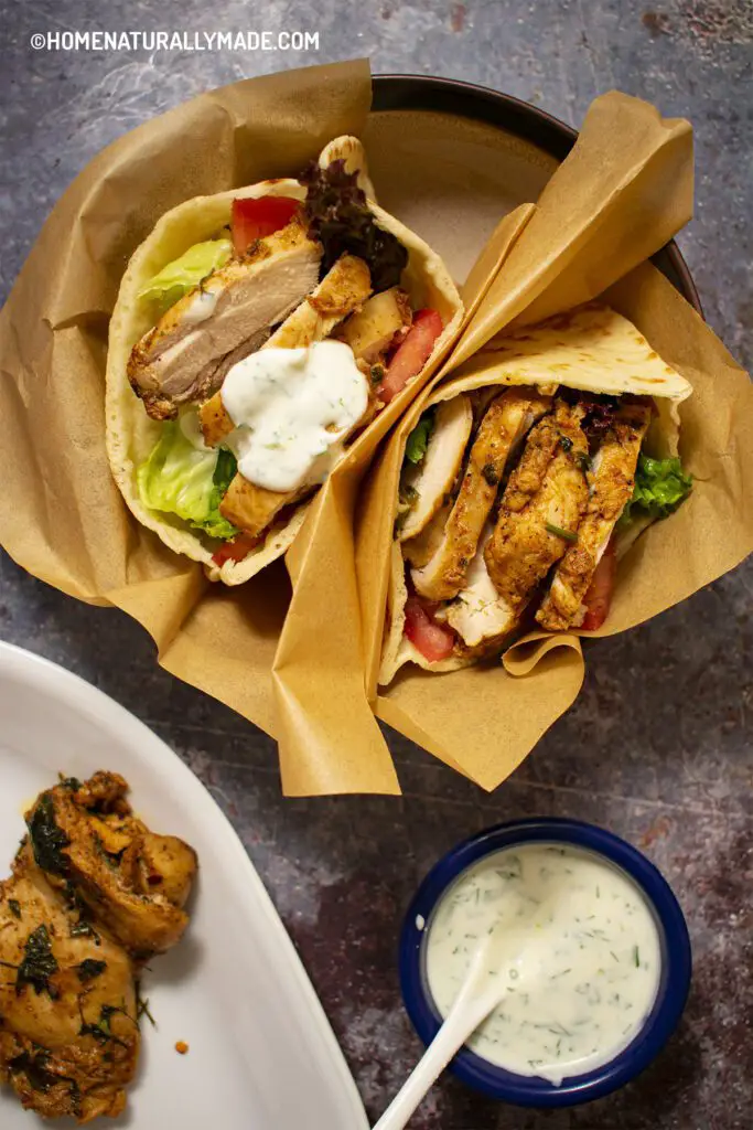 chicken Shawarma sandwich with Yogurt Sauce